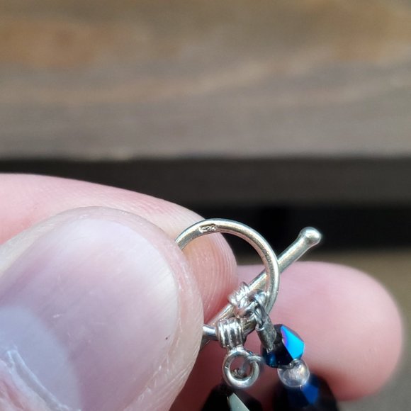 8 Inch Sterling Silver Unique Blue And Black Crystals Bracelet - Picture 5 of 7